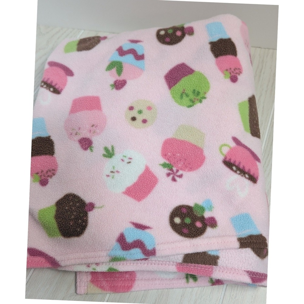 Kohls 2012 Fleece Throw Blanket Pink Cupcake Cookie Tea Cup READ Home Classics